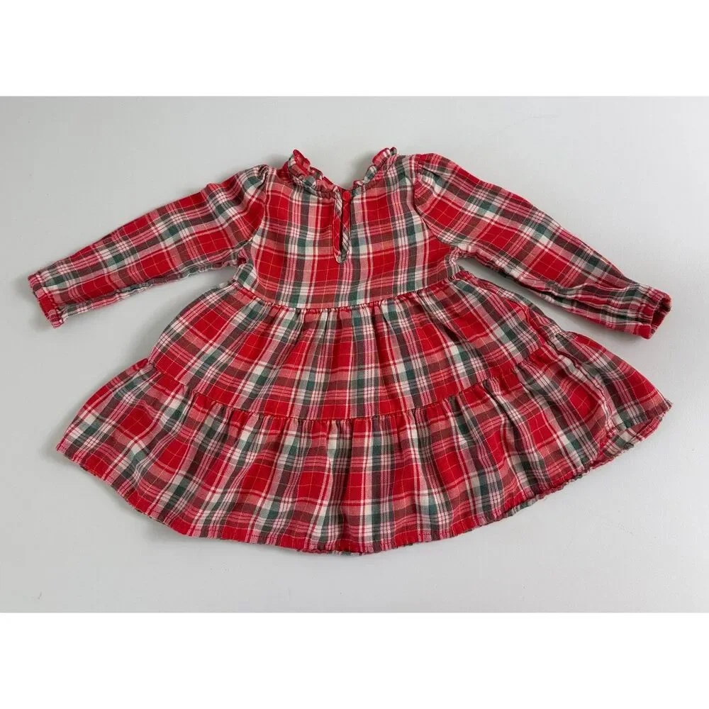 Cat & Jack Baby Girl Plaid Flannel Dress Long Sleeve Red Green Size 18 Months
